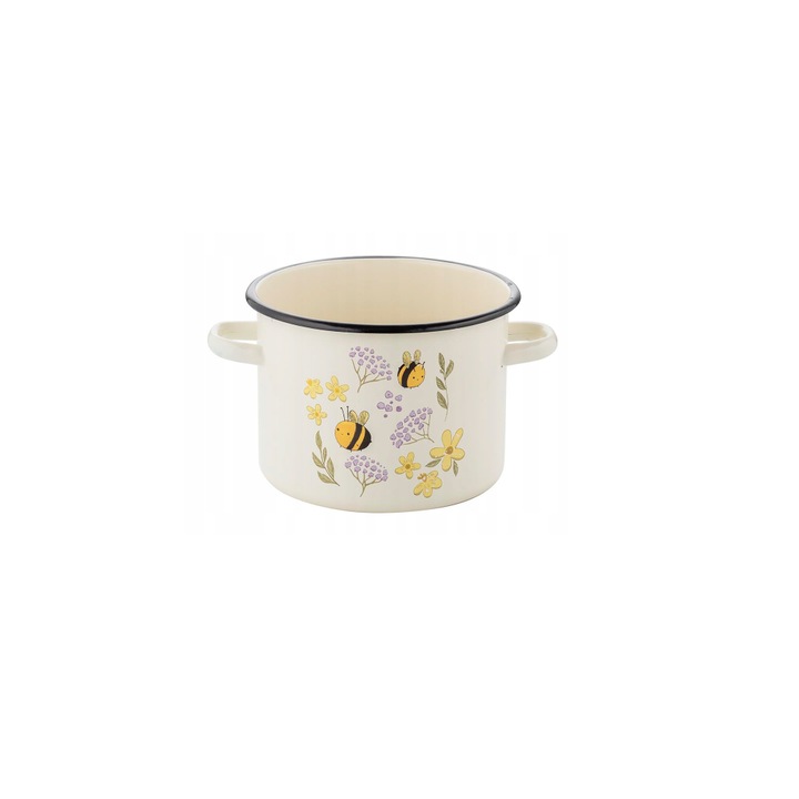 Üvegzománcozott acél edény, 22cm, 6l, Albinuta díszítés, Bee Florina