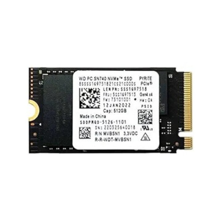 SSD PCI-E, WD, SN740, 512GB NVME, Gen 4x4 format 2242, high-speed, Bulk, 5200 /4700 MB/s