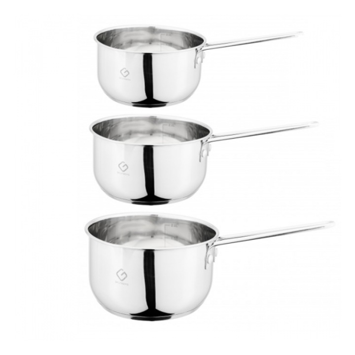 Set 3 cratite din inox, compatibile cu plita cu inductie, 14/16/18 cm, 1/1.50/2 l, Grunberg GR5314
