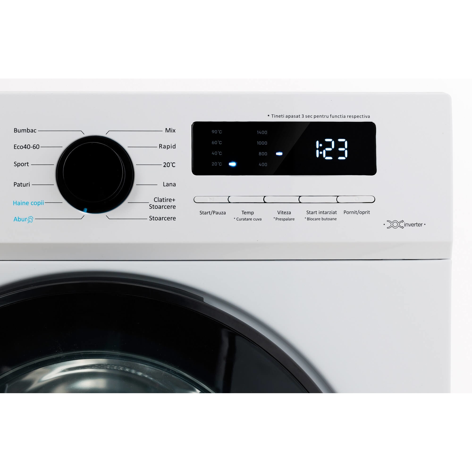 Masina de spalat rufe LDK Queen INV914SBKD, 9 Kg, Clasa A, 1400 rpm, Steam, Amanare pornire, DrumClean, Motor Inverter, Alb