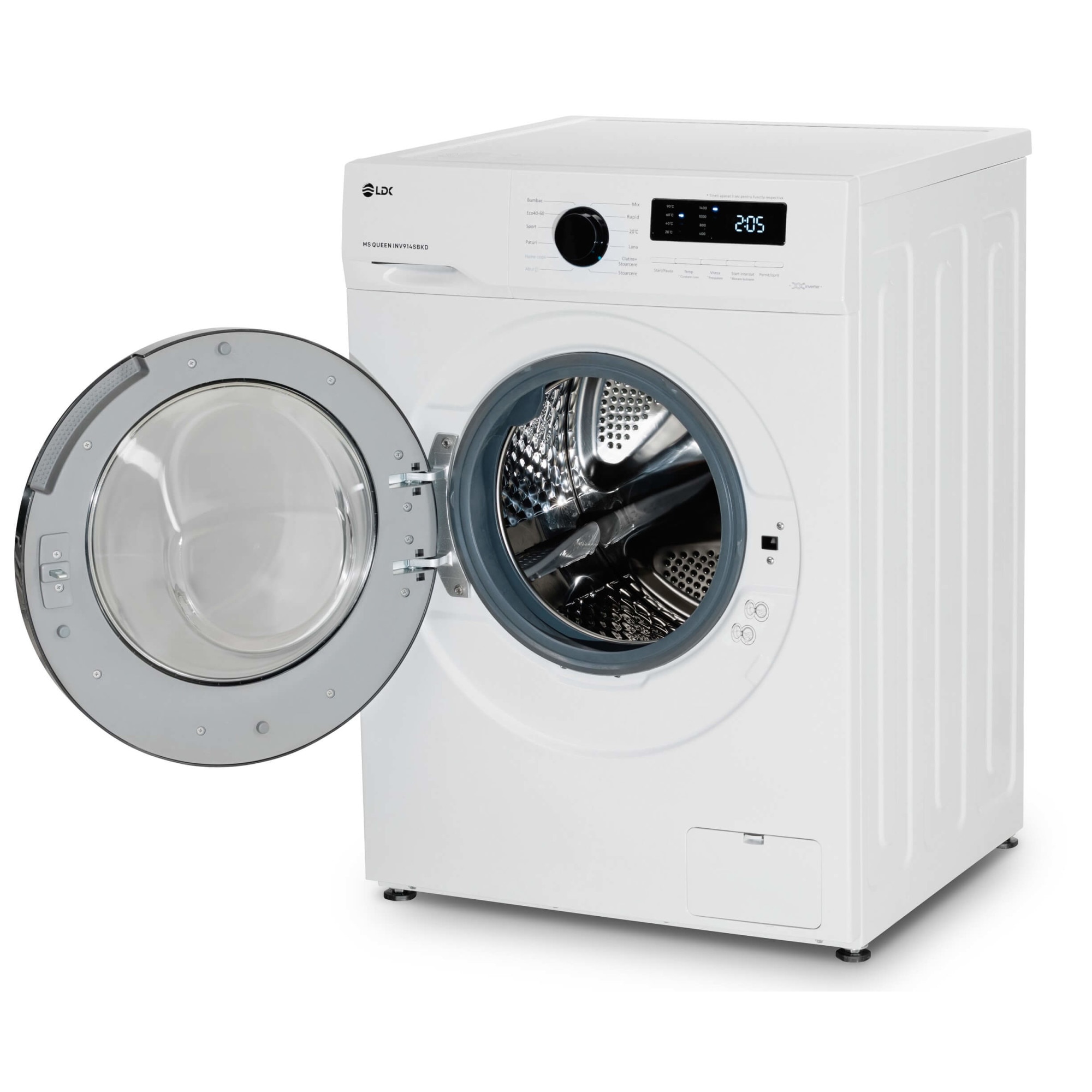 Masina de spalat rufe LDK Queen INV914SBKD, 9 Kg, Clasa A, 1400 rpm, Steam, Amanare pornire, DrumClean, Motor Inverter, Alb