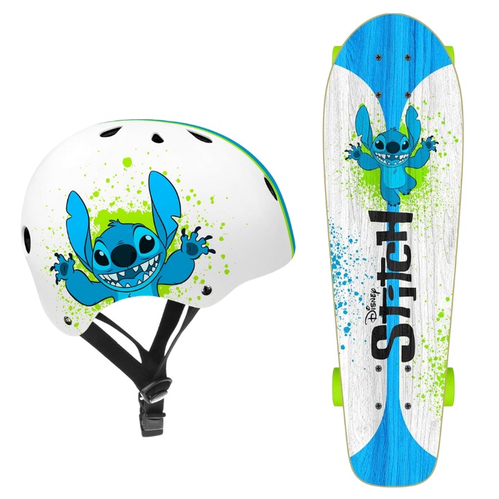 Gyermek gördeszka szett, 70 x 20 cm, 9 réteg juhar, csúszásgátló lemez, Abec-5 csapágyak és védősisak, sokszínű, Stitch