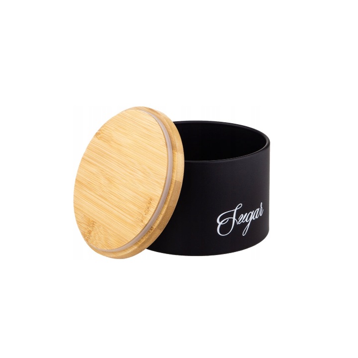 Set de 3 recipiente, din inox si bambus, negru, Klausberg