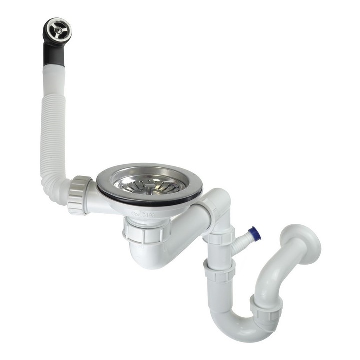 Sifon scurgere pentru chiuveta, cu preaplin, inox, Kring ZXY_9949