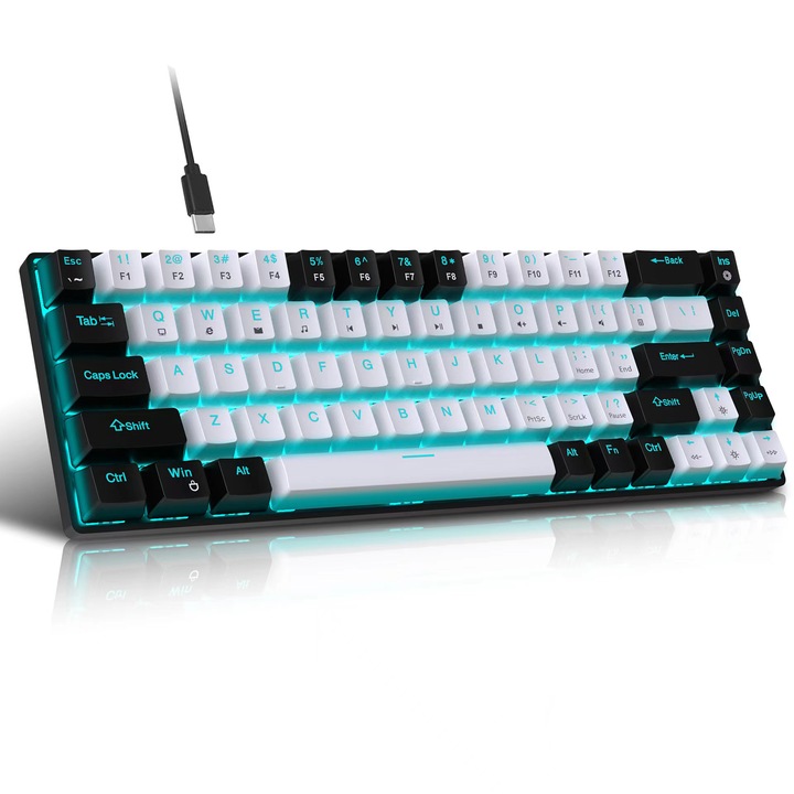 Tastatura mecanica gaming MOSMAOO®, Jooc cu 68 taste, negru, red switches, USB type-C, Alb