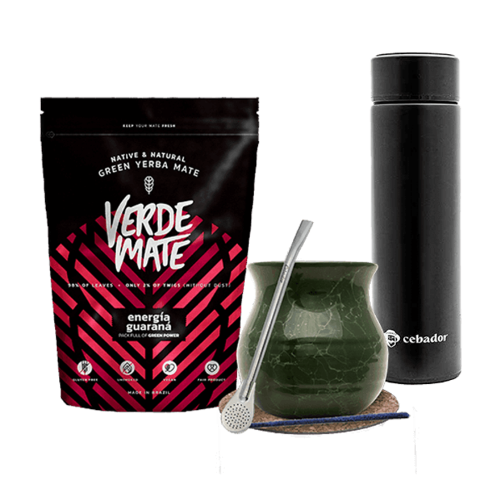 Ceai Yerba Mate Set Mate Verde Mate Guarana Energia 500g Termos LED, 480ml Cana 375 ml