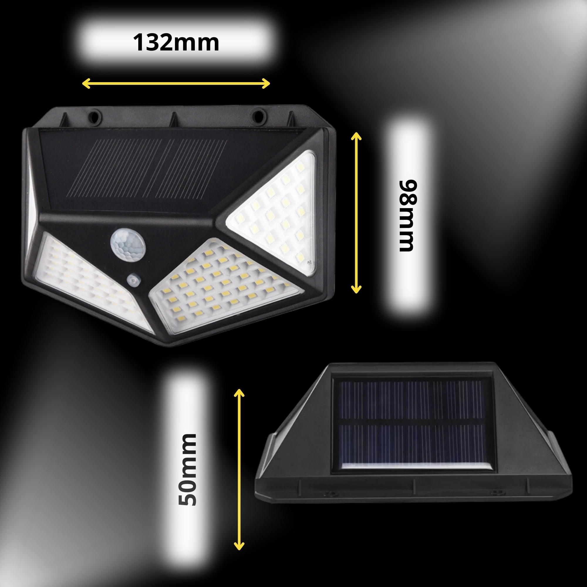 Външна соларна лампа 100 LED Galaxia, 3 режима на осветление, охранителни  светлини със сензор за движение, IP65, водоустойчива, захранвана от  слънчева енергия за дома, градината, двора, земята - eMAG.bg