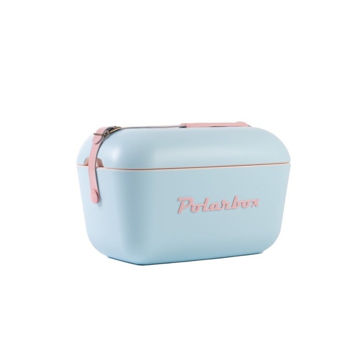 Хладилна кутия Polarbox, Pop, капацитет 20 литра, ретро дизайн, запазва напитките и храната студени, идеален за пикник/плажове/туризъм, херметично затваряне, кожена каишка, син