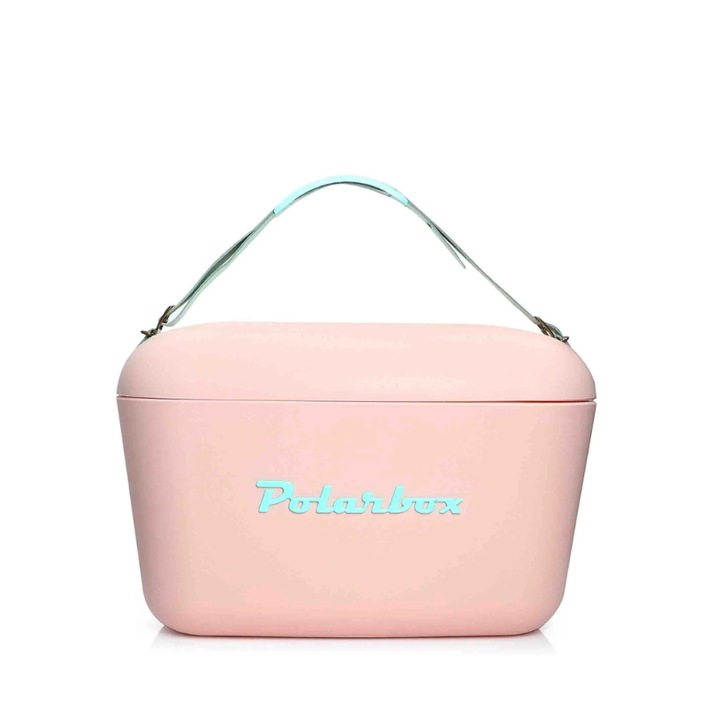Polarbox, Pop, капацитет 12 литра, ретро дизайн, запазва напитките и храната студени, идеален за пикник/плаж/туризъм, херметично затваряне, кожен бар, пастелно розово