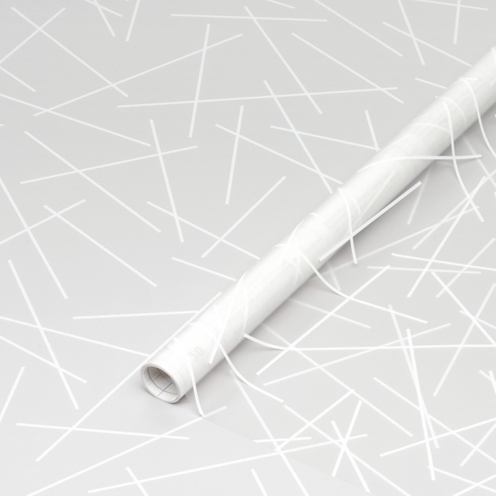 Autocolant Pentru Geam si Folie Decorativa Autoadeziva, d-c-fix®, Mikado, 90 cm x 1.5 m, Static, Efect Geam Sablat cu Model Linii Abstracte, Aplicare Fara Adeziv, Usor de Instalal, Rezistent si Functional, Semitransparent si Alb