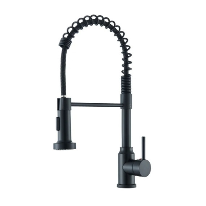 Смесител за кухненска мивка, Blackswan, Тип M364, черен модел, с подвижен душ и 2 режима, размер 41 см