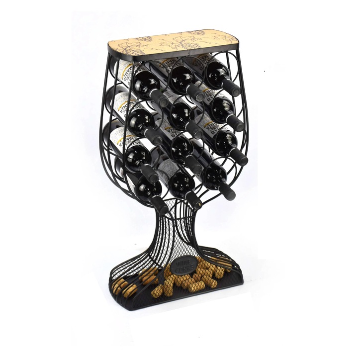Suport pentru 12 sticle de vin, raft pentru vinuri, 4 nivele si design modern, forma de pahar
