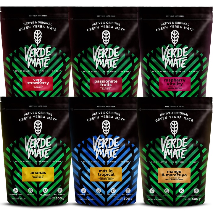 Ceai Yerba Mate Verde Mate Mas IQ Ananas Raspberry Strawberry, Fructe, 6x500g