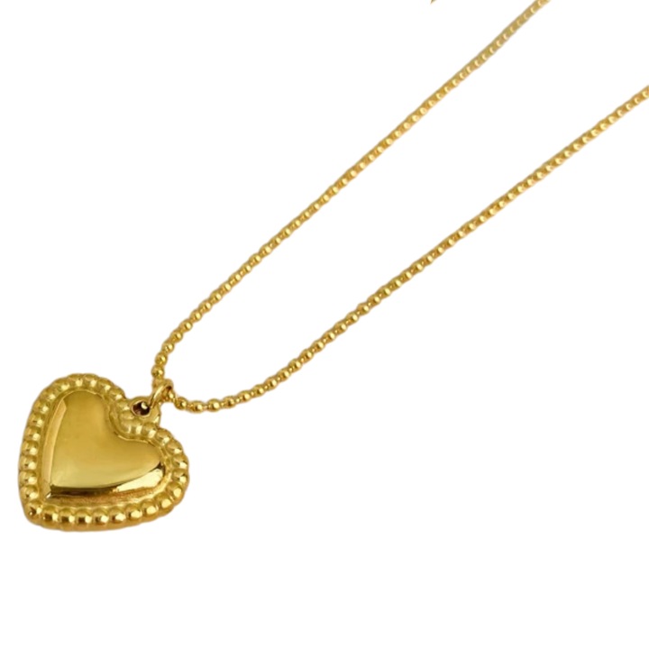 Colier dama Fiarra® tip lant cu bilute, otel inoxidabil 316L, placat cu aur 18 k, pandativ inima, calitate premium