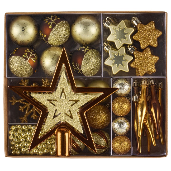 Set 52 de ornamente brad Kring, diverse forme si dimensiuni, Aramiu