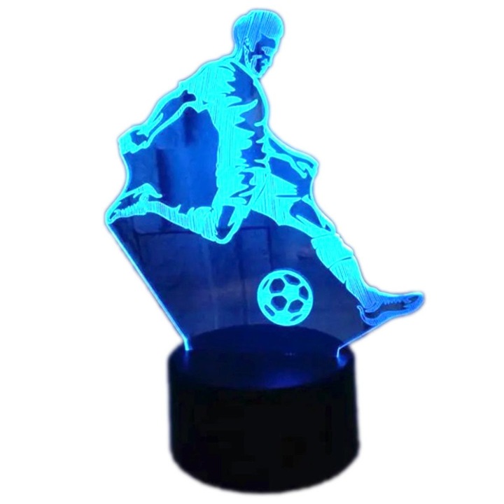 3D нощна лампа, Zola, футболен модел, LED, RGB, дистанционно управление, 0.5W, пластмаса и акрил, черна