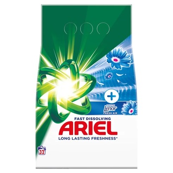 Detergent de rufe pudra Ariel +, Lenor Fresh Air, 32 spalari, 1.76 kg