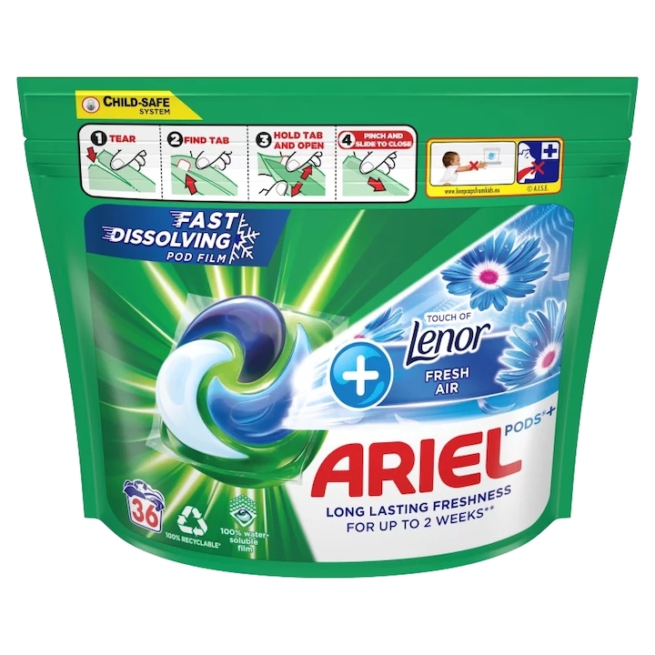Перилен препарат на капсули Ariel All-in-PODS + Touch of Lenor Fresh Air, 36 пранета