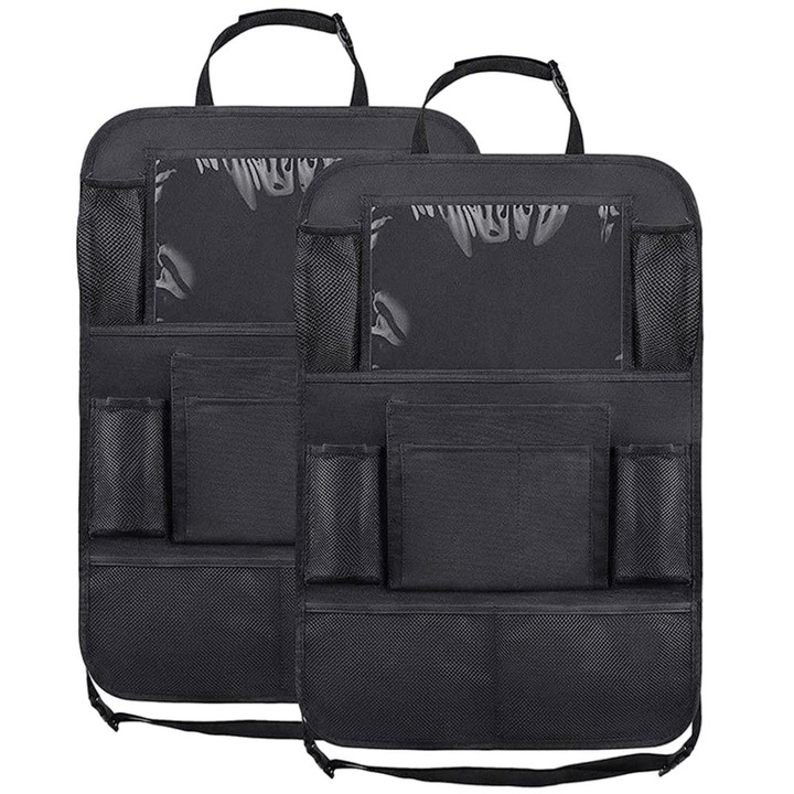 Autós rendszerező az ülés háttámlájához, Redkid, 9 zseb, Tablettatartó, 2 db, Fekete