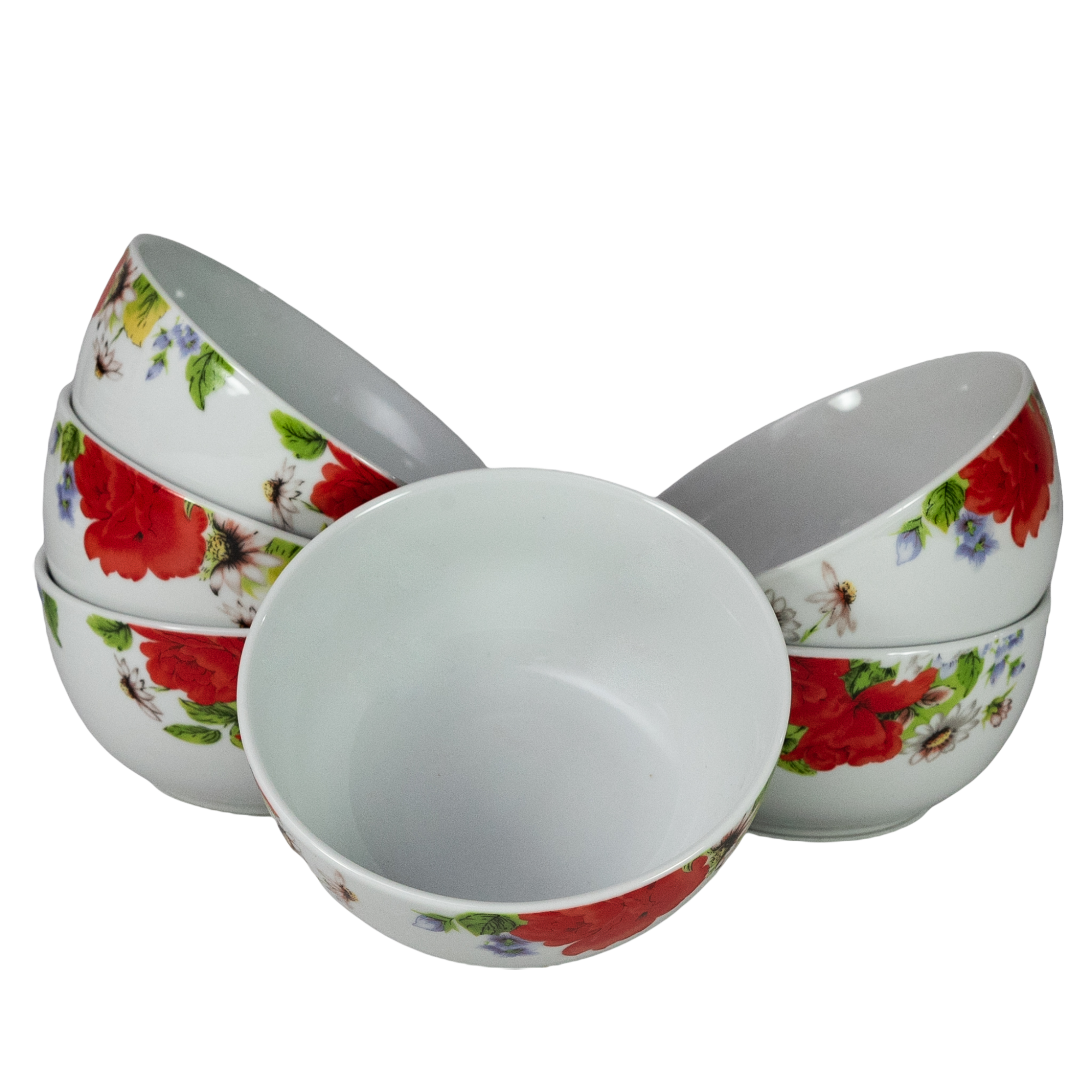 Cesiro Set de 6 boluri de ceramică decorat flori Alb, 500 ml