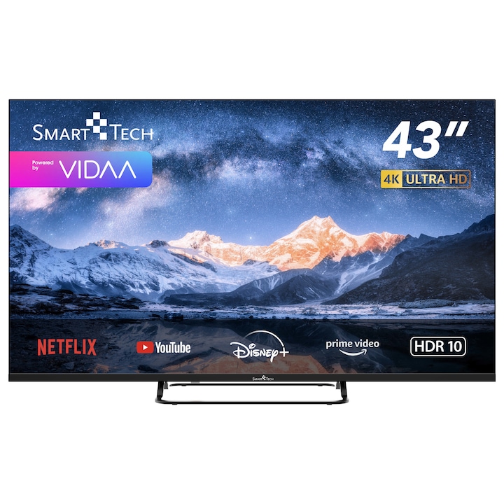Smart Tech 43UV01V, Smart VIDAA 4K UHD LED Televízió, 43" (109cm), Netflix/Youtube/Amazon Prime Video/Disney+
