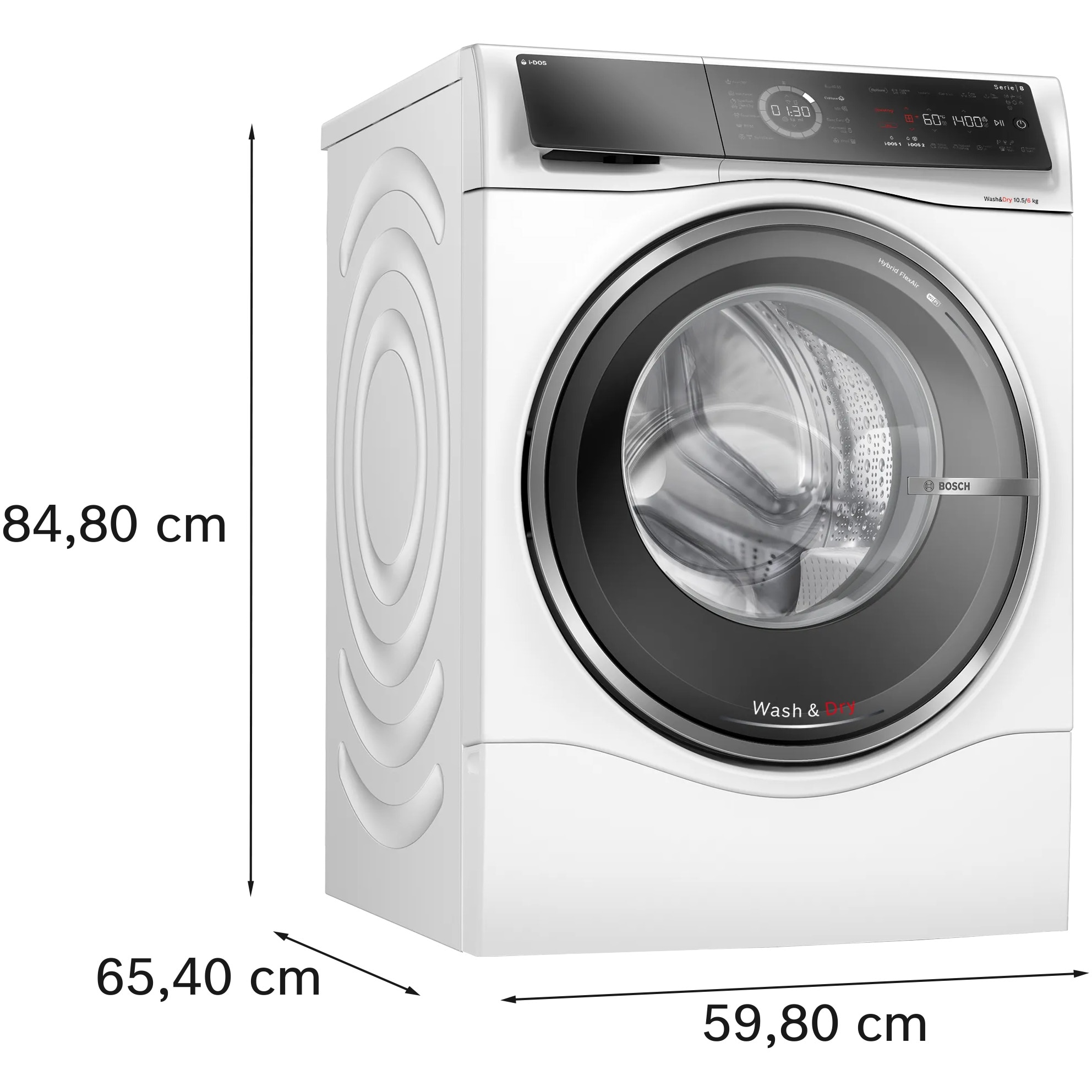Masina de spalat rufe cu uscator Bosch Seria 8 WNC254A0BY, Spalare 10 kg, Uscare 6 kg, 1400 rpm, Clasa A, i-DOS, Iron Assist, Home Connect, Anti Stain, Auto Dry, Motor EcoSilence Drive, Alb