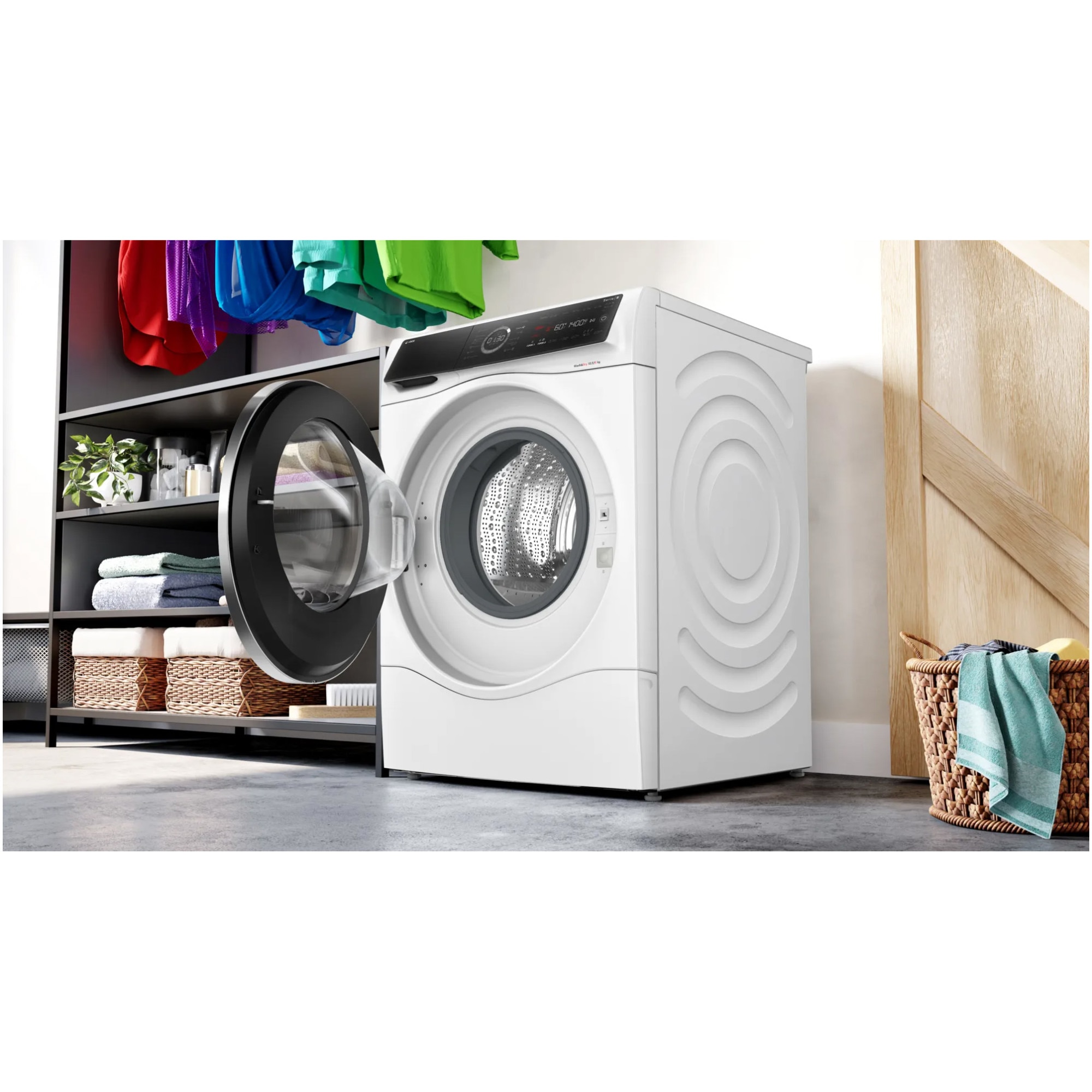 Masina de spalat rufe cu uscator Bosch Seria 8 WNC254A0BY, Spalare 10 kg, Uscare 6 kg, 1400 rpm, Clasa A, i-DOS, Iron Assist, Home Connect, Anti Stain, Auto Dry, Motor EcoSilence Drive, Alb