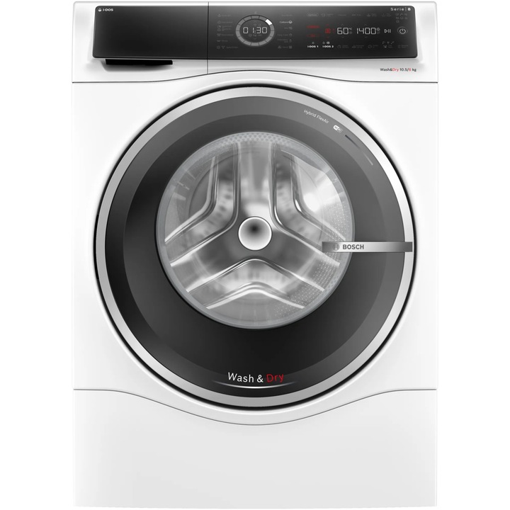 Masina de spalat rufe cu uscator Bosch WNC254A0BY, Spalare 10 kg, Uscare 6 kg, 1400 rpm, Clasa A, i-DOS, Iron Assist, Home connect, Auto Dry, Motor EcoSilence Drive, Alb