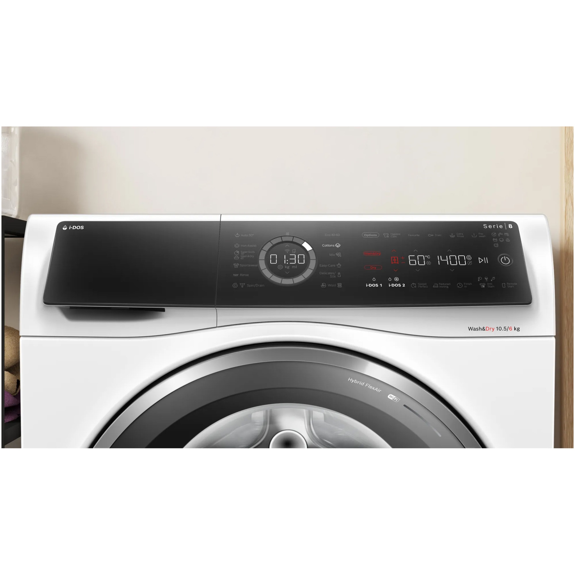 Masina de spalat rufe cu uscator Bosch Seria 8 WNC254A0BY, Spalare 10 kg, Uscare 6 kg, 1400 rpm, Clasa A, i-DOS, Iron Assist, Home Connect, Anti Stain, Auto Dry, Motor EcoSilence Drive, Alb