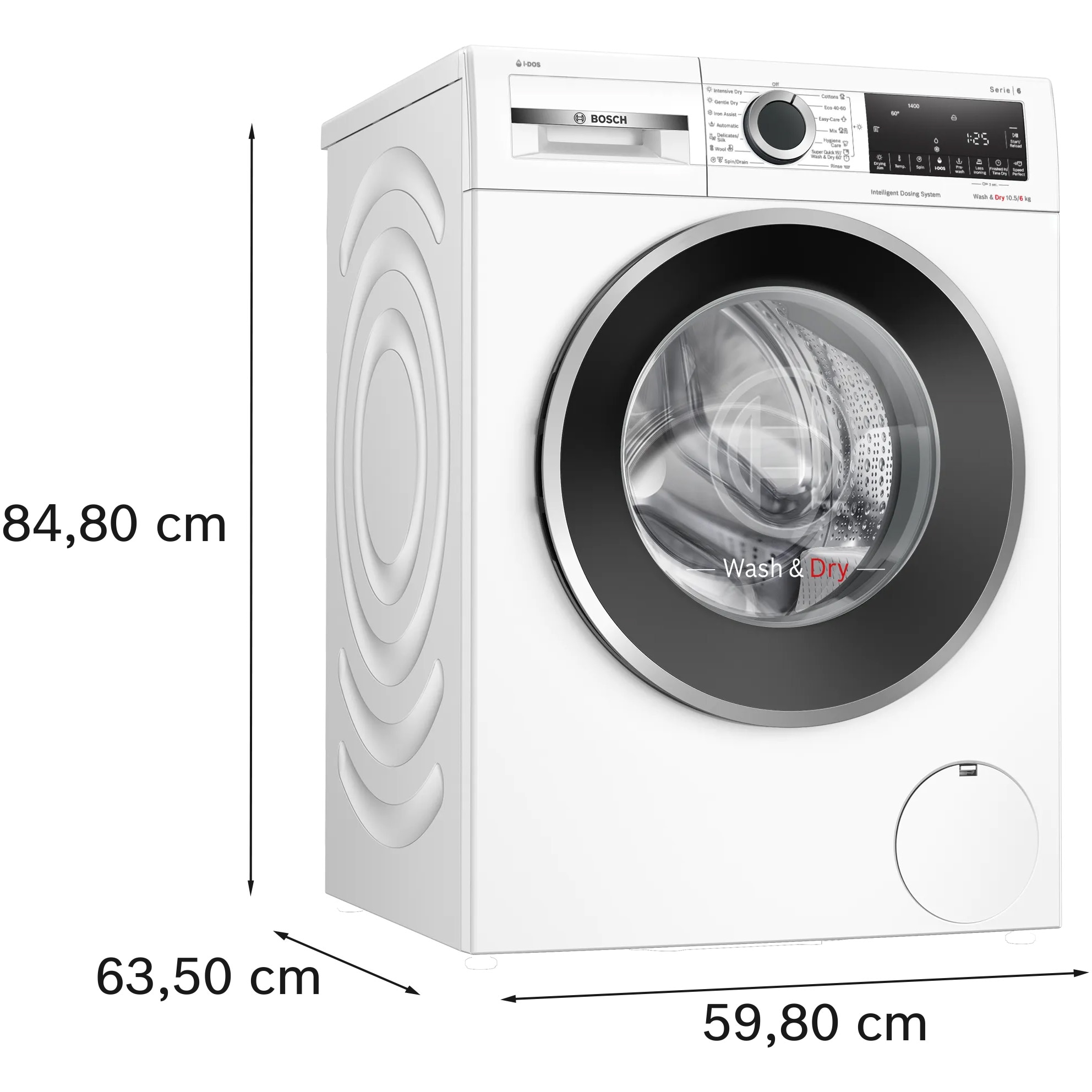 Masina de spalat rufe cu uscator Bosch WNG254A0BY, Spalare 10.5 kg, Uscare 6 kg, Clasa A, i-DOS, Iron Assist, AutoDry, Speed Perfect, Motor EcoSilence Drive, 60 cm, Alb