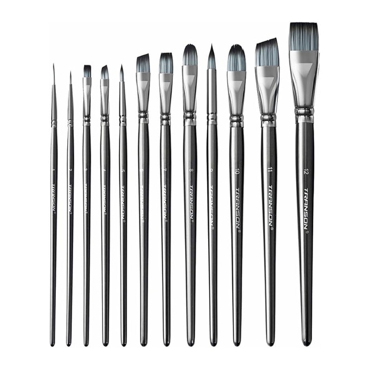 Set 12 pensule pictura, Nailon, Negru