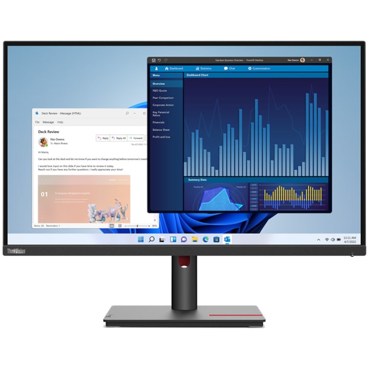 Monitor IPS LED Lenovo ThinkVision 27" T27p-30, UHD (3840x2160), HDMI, DisplayPort, Pivot, 4 ms (fekete)