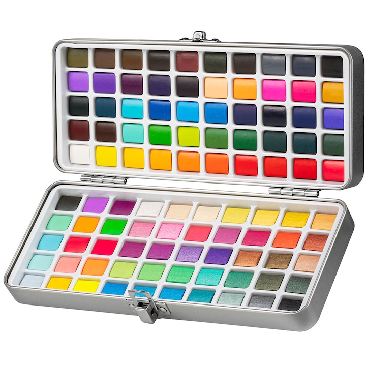 100 színű akvarell festőkészlet fémdobozban ecsettel