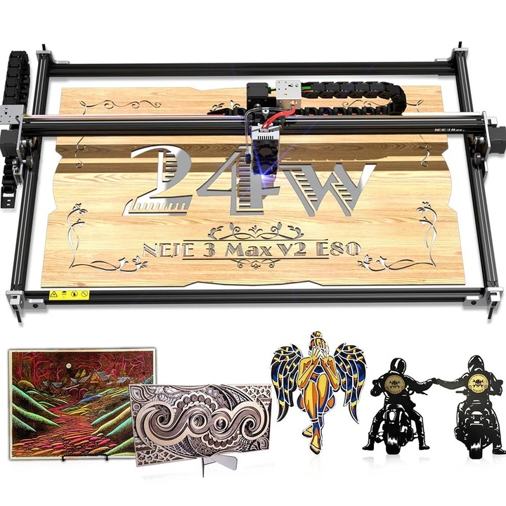 Masina de gravat, NEJE 3 Max V2, modul laser E80, putere laser 24W, focalizare 0, 06x0, 06 mm, control aplicatie, gravura offline, 790x470mm
