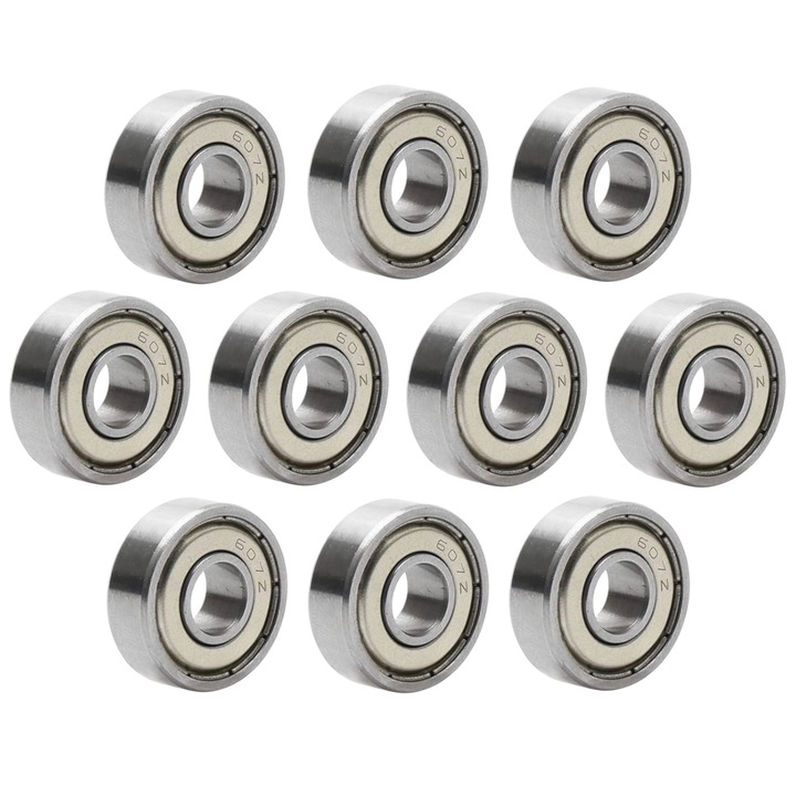 Set 10 rulmenti cu etansari 607ZZ ABCE-3, Metal, 7x19x6mm, Argintiu