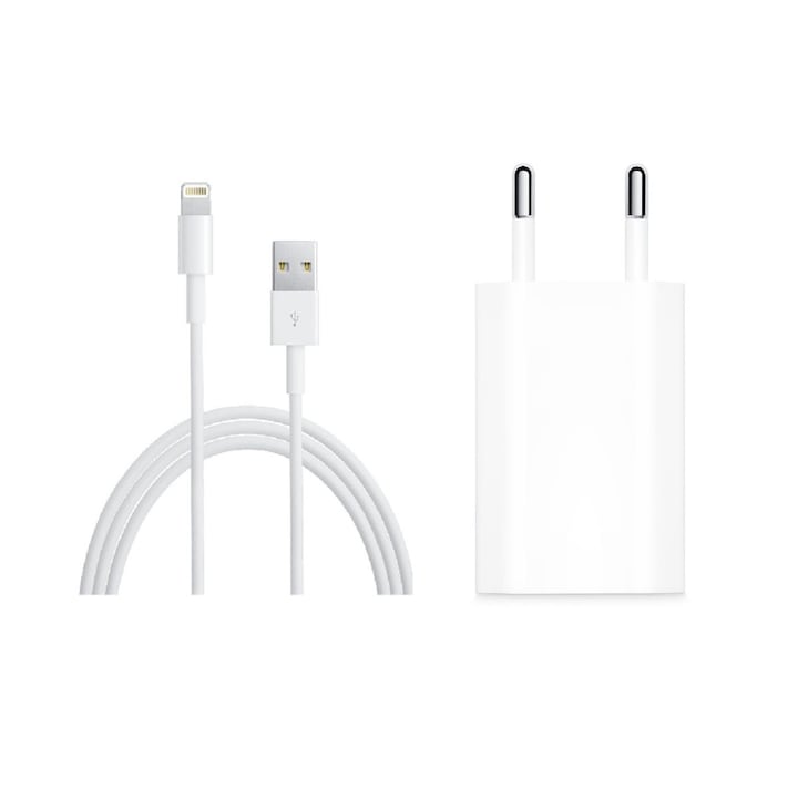Мрежово зарядно устройство, съвместимо с Apple, 2,4 A с 1 USB порт, включен Lightning кабел, бяло, Gerlax A1L