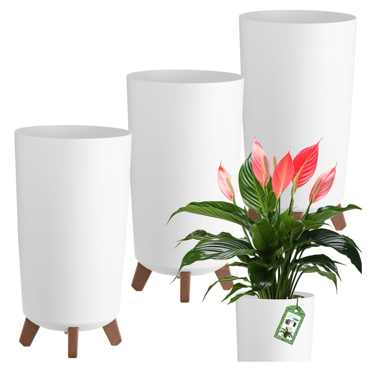 Set de Ghiveci 3x rotund inalt Gracia Tubus Slim DGTL240-S449 24x45cm, Alb