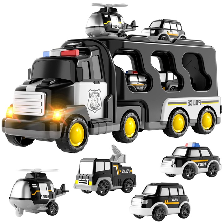 7 в 1 комплект играчка кола, светлини и музика, MorFansi, полицейска кола, 2 години+, черен