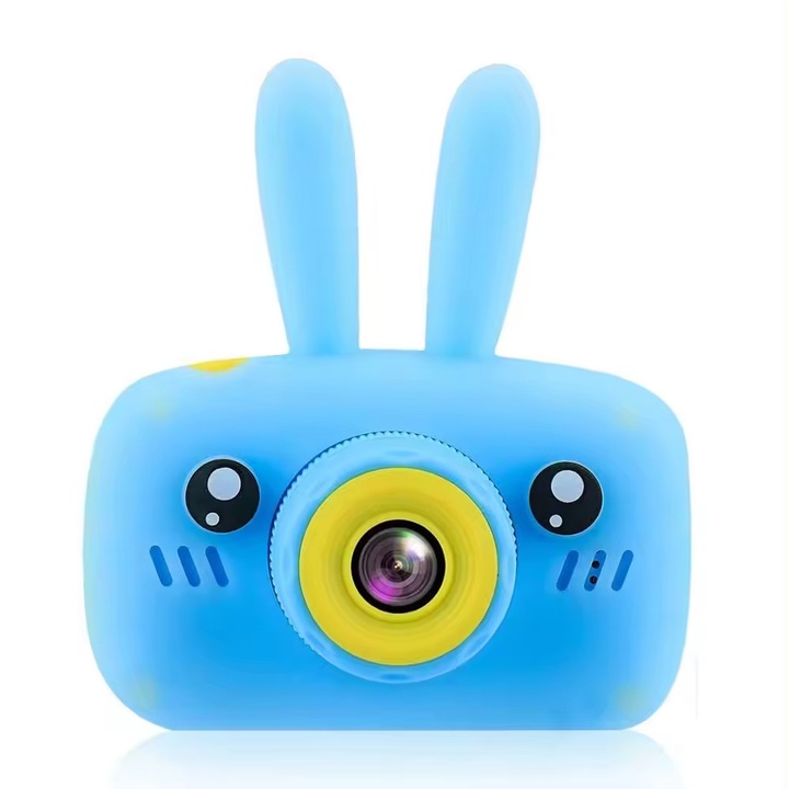 Camera foto copii, 1080P 30fps, 20Mp, LCD display 2.0", 600 mAh, Jocuri, Temporizator, Constructie durabila, ABS/Silicon, Iepurasul Albastru, SARALMA®