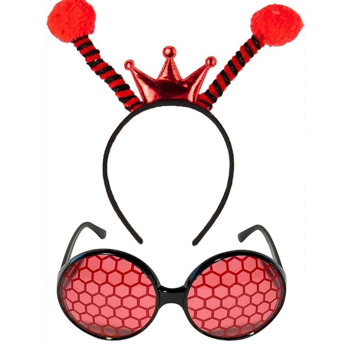 Set accesorii costum buburuza, antene regina si ochelari, multicolor, marime universala