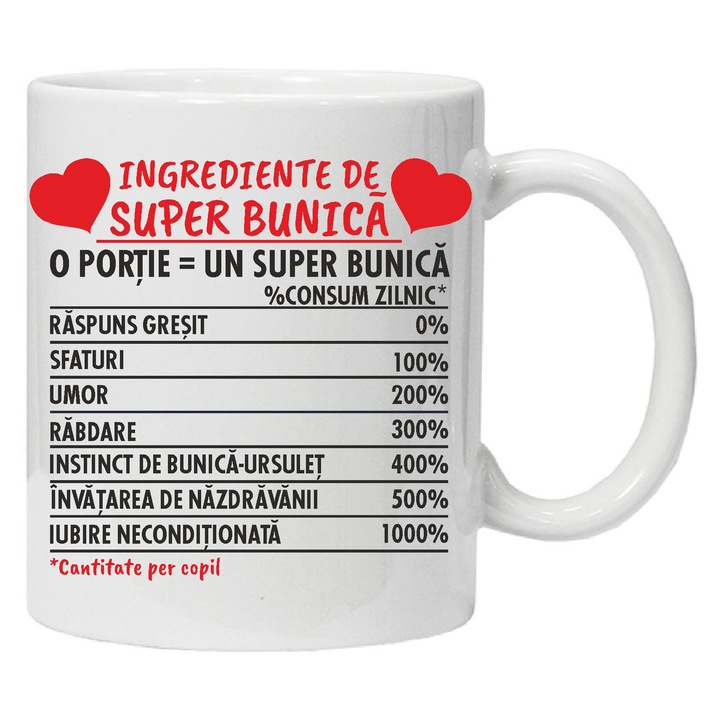 Cana personalizata "Ingrediente de super... ", bunica, CRD PRINT, 330ml, alba