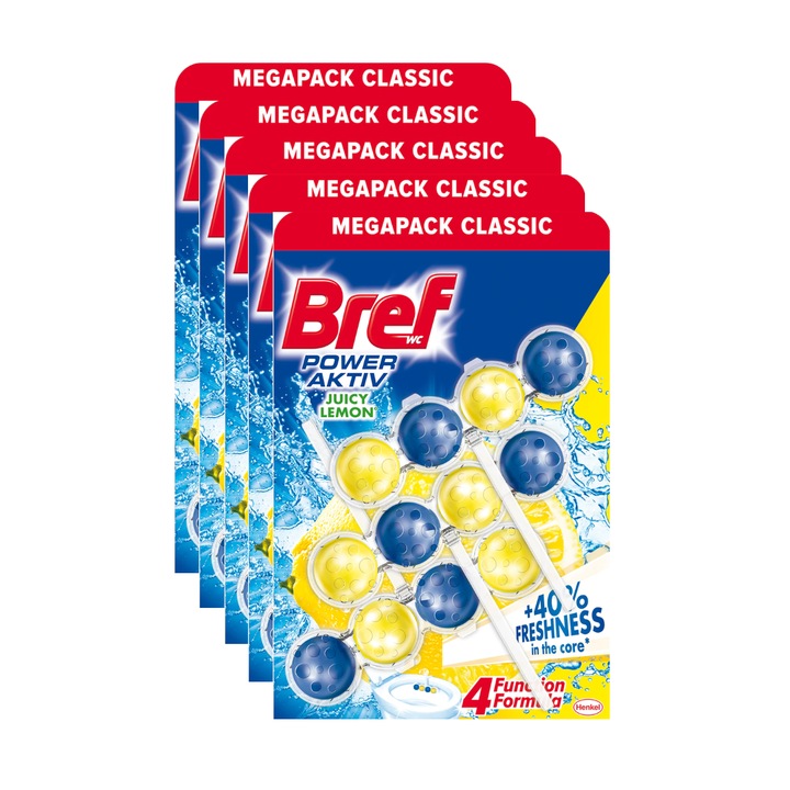 WC-frissítő Bref Power Aktiv Lemon, 5 x 150 g