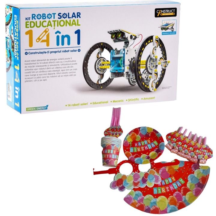 Set kit robot solar, 14 in 1, cu set petrecere copii, 36 piese, 03 ani+