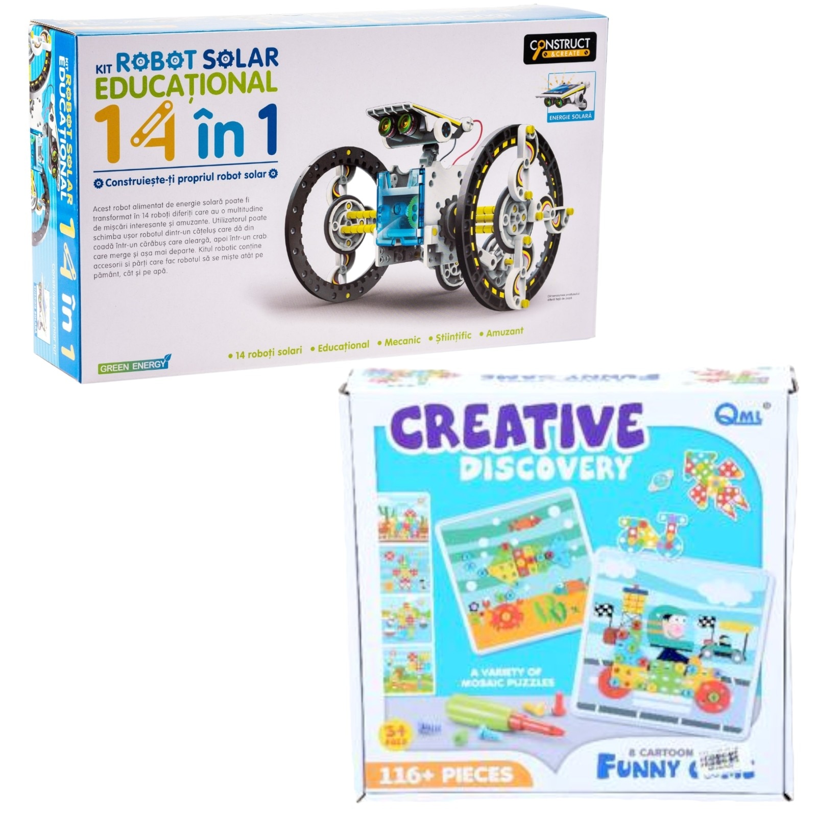 Set kit robot solar, 14 in 1, cu joc indemanare si constructie ...