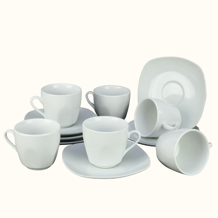Комплект от 6 чаши и чинийки, 110 мл, Cesiro, Porcelain, White