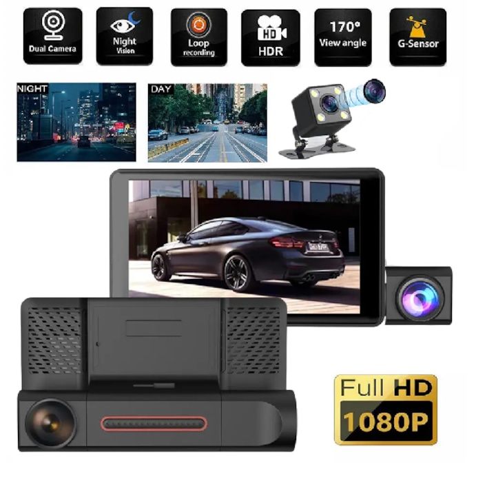 Camera auto OCVITEH ® C5 camera frontala + interior +marsarier display 4 inch full HD