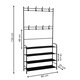 Cuier pentru haine cu banc de depozitare pantofi pe 4 polite, cadru metalic, 25x80x150cm, negru