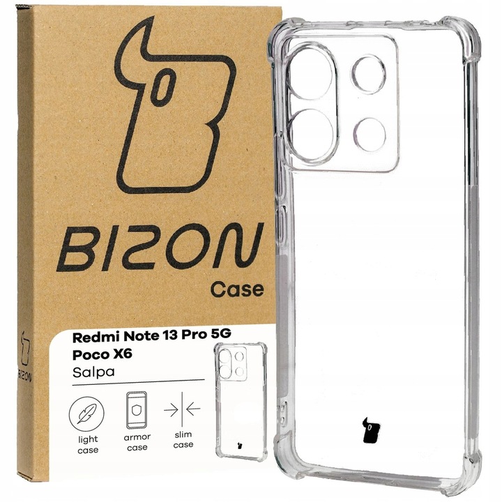 Калъф за телефон, Bizon, Salpa, Модел, съвместим с Xiaomi Poco X6 5G / Xiaomi Redmi Note 13 Pro 5G, Прозрачен