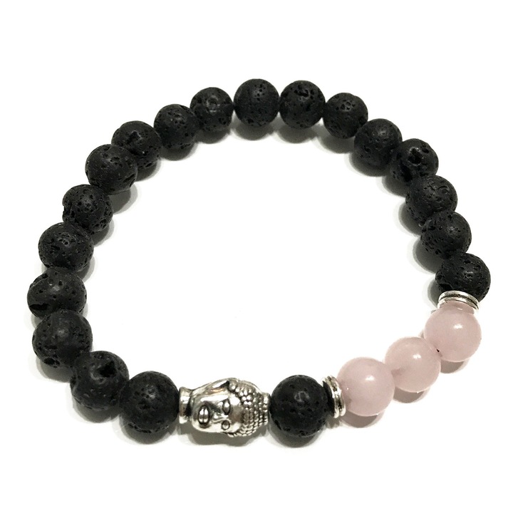 Bratara din piatra de lava, Buddha Rose Quartz