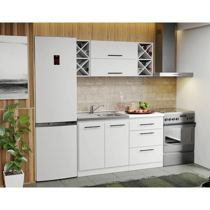 Set Mobila Bucatarie, 34, Alba Sofi, 140 cm, Blat 38mm, Termorezistent